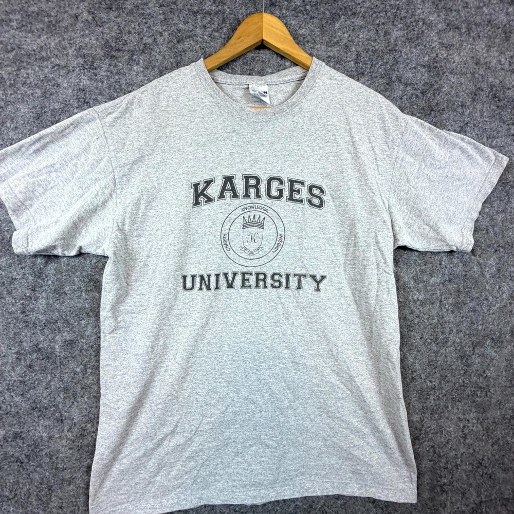 Karges University Gildan T-Shirt Mens Large Heather Gray Cotton Graphic Print